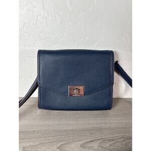 MICHAEL KORS Cassie XS Turnlock Clutch Crossbody Navy‎ Blue Leather